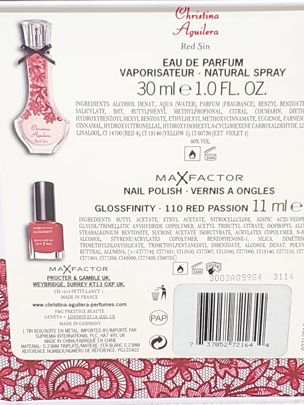 Christina Aguilera RED SIN Perfume Gift Set 1.0 oz 30ml EDP & Max Factor Polish - Picture 6 of 13